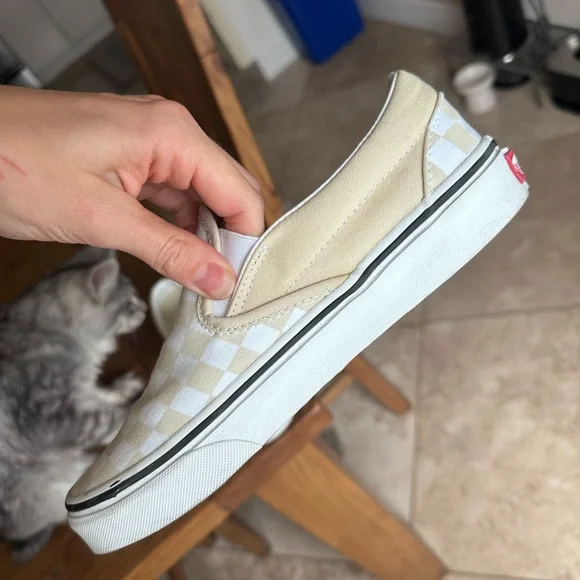 Vans Beige and White Checkered Slip-Ons - Picture 6 of 6